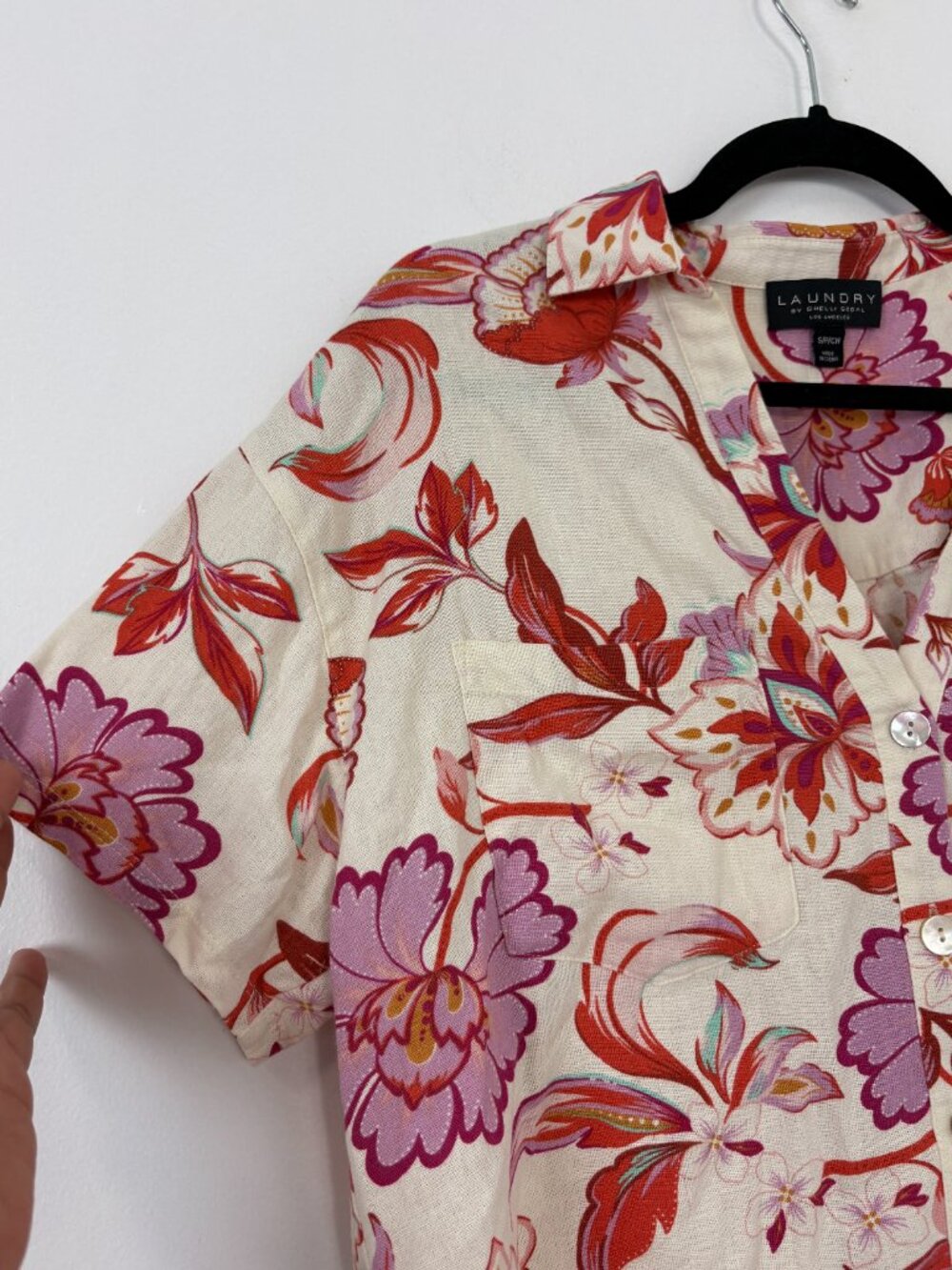 Laundry by Shelli Segal Floral Linen Blend Cropped Shirt Wide Leg Set Size SCoor - Picture 7 of 16
